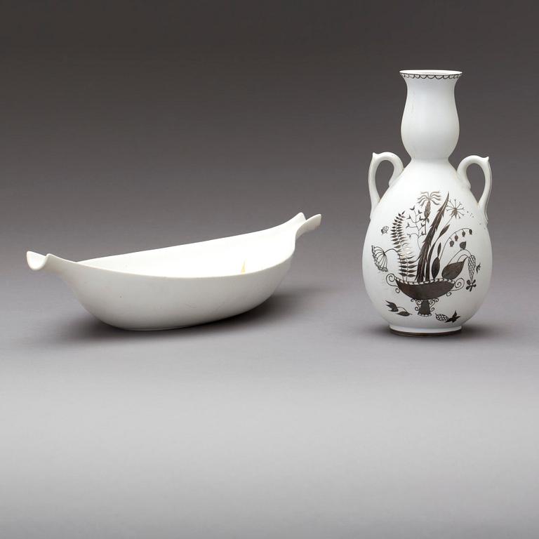 VAS samt FAT, Stig Lindberg, vitt carrara-gods, Pungo och  Grazia, 1900-talets mitt.