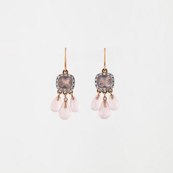 OLE LYNGGAARD, Charlotte Lynggaard, a pair of rose quartz and brilliant cut diamon earrings.