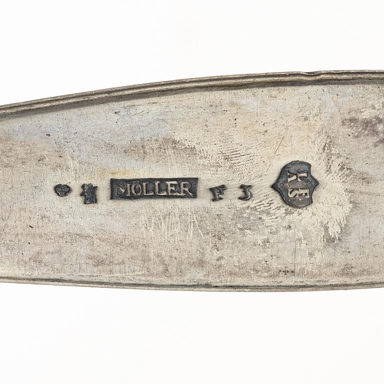 A Swedish silver soup ladle and a serving spoon, 19th Century.