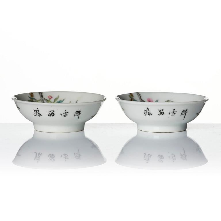 A set of six (5+1) small Chinese 'peaches' dishes, late Qing dynasty/Republic.