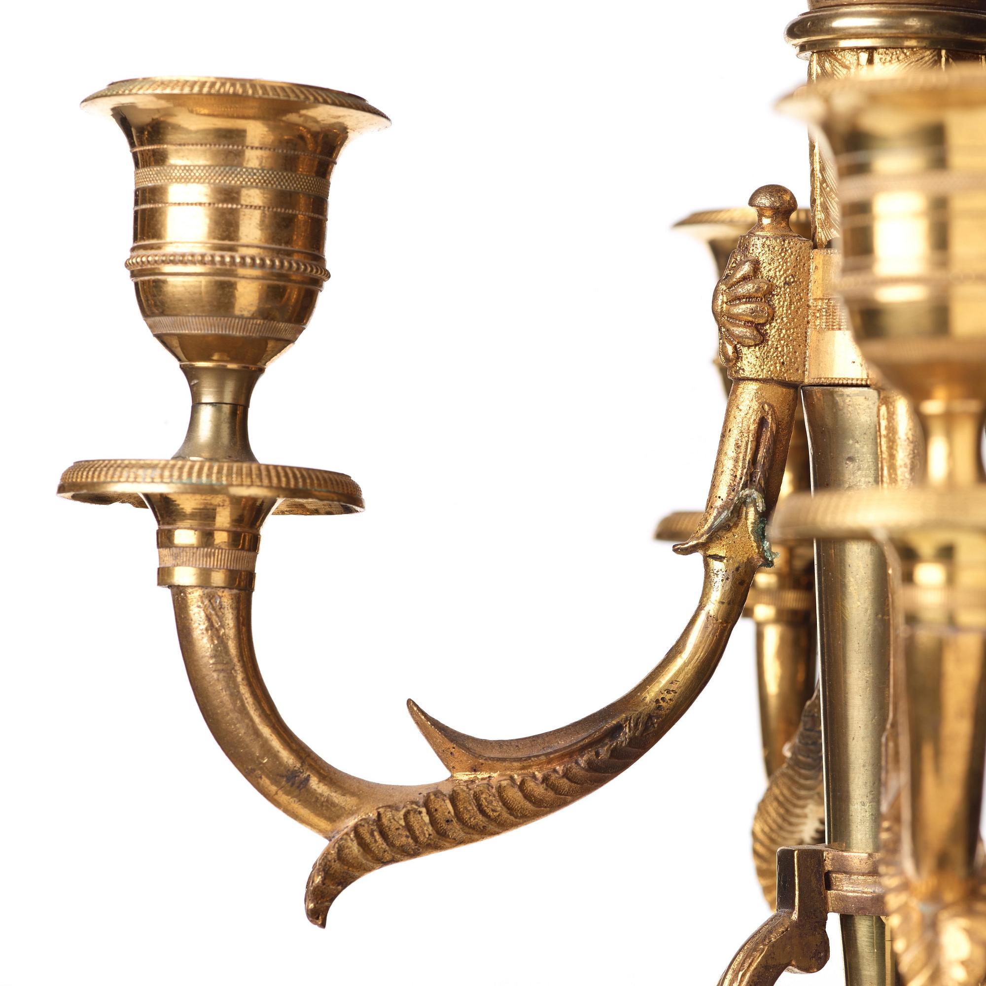 KANDELABRAR, för fem ljus, ett par, 1800-tal, Empire.