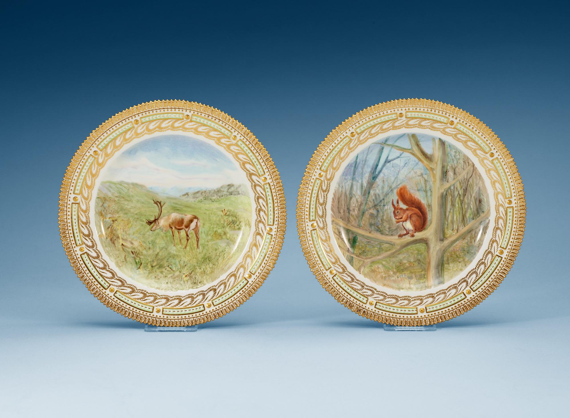 TALLRIKAR, sex stycken, porslin. Kungl Dansk, "Fauna Danica", 1900-tal.