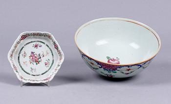 SKÅL SAMT BÄRFAT, porslin, Kina, 1700/1800-tal.