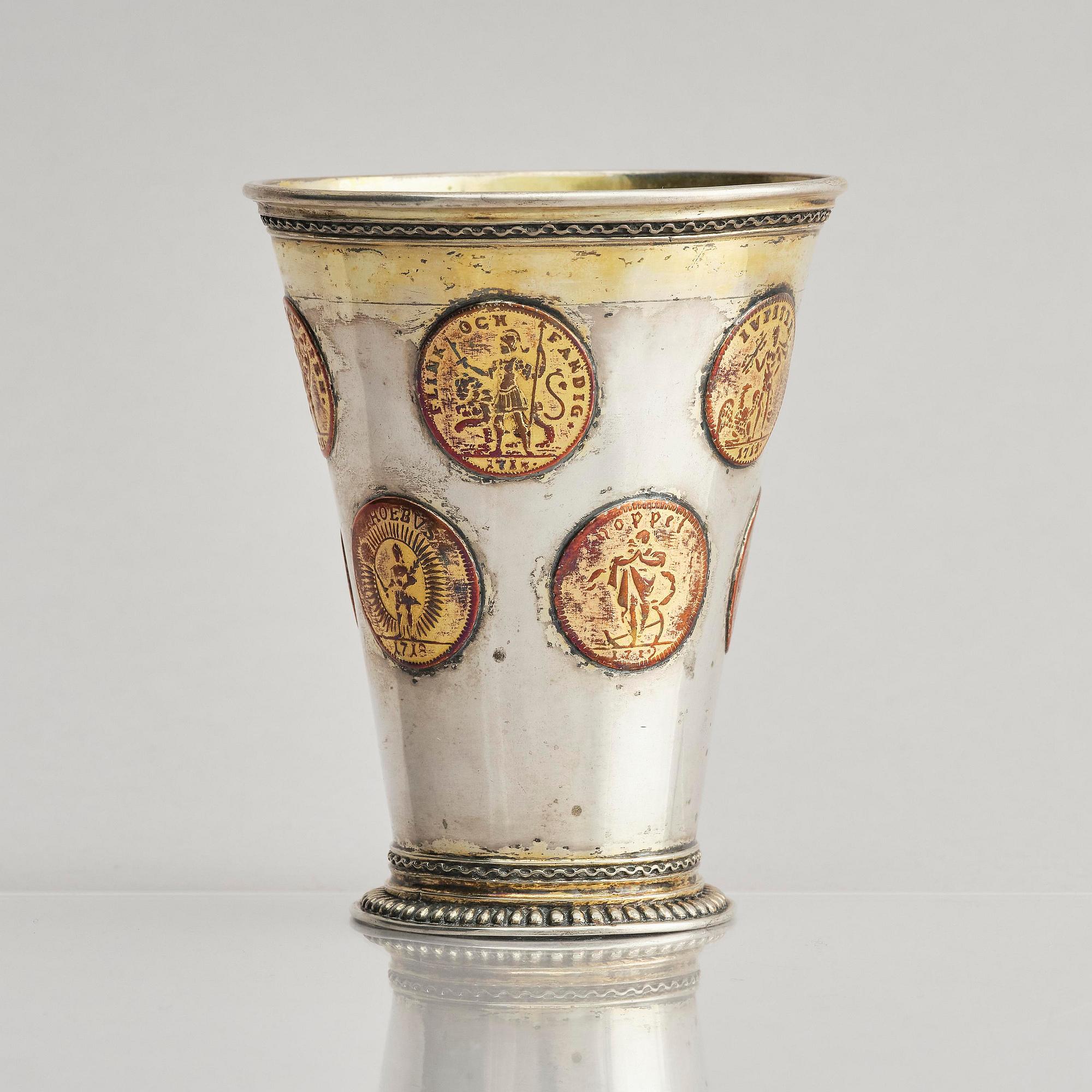 A Swedish 18th century parcel-gilt silver beaker, unmarked.
