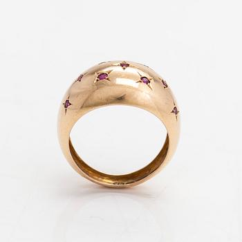 A 14K gold ring with synthetic rubies, Helsinki 1948.