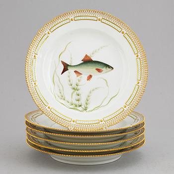 A set of six Royal Copenhagen 'Fauna Danica' dishes, Denmark, 20th Century.