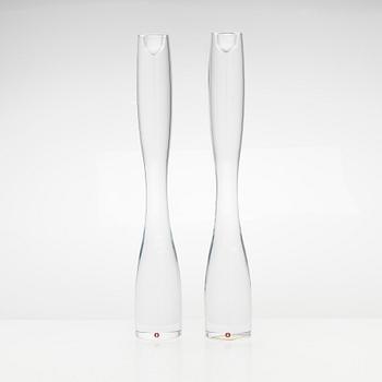 Timo Sarpaneva, a pair of 'Marcel' glass candlesticks, signed TS Iittala 2001 and TS.