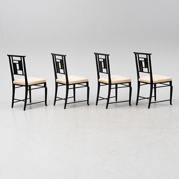 Four chairs with Japanese laquer panels, first half of the 20th Century.