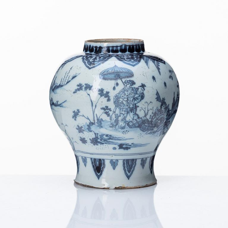 A Dutch faince jar, late 17th Century.