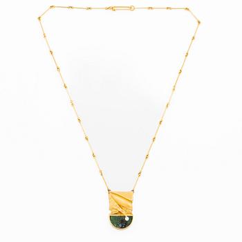 Björn Weckström, necklace 18K gold with zoisite and brilliant-cut diamond. Lapponia 1979.