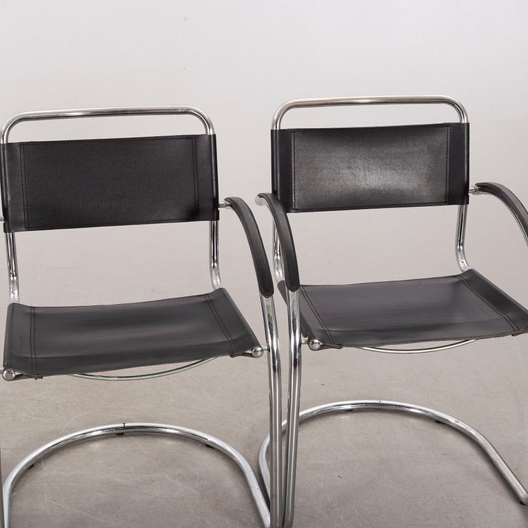 Four leather and metall chairs, Italy, second half of the 20th century.