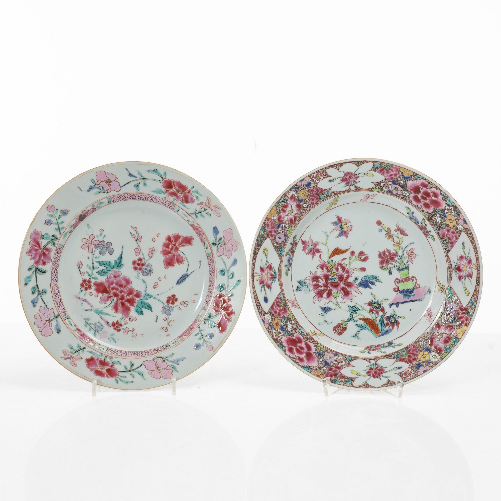 Tallrikar, 7 st,  Kina, Qingdynastin, Qianlong (1736-95).