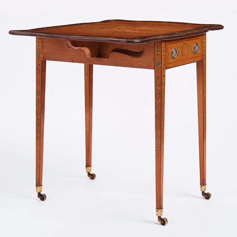 A Sheraton Revival painted satinwood drop-leaf table, 19th century.