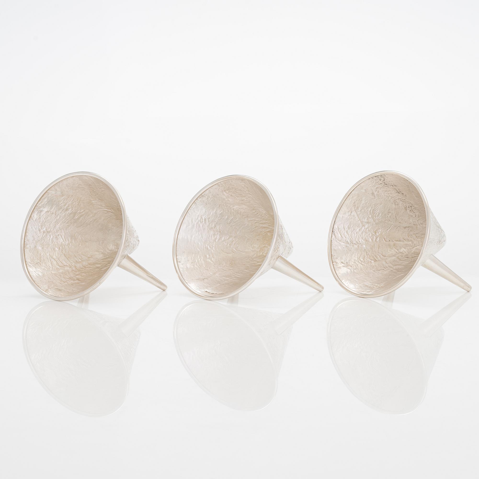 Pekka Turtiainen, a set of three silver bowls, samorodok technique, Finland 1995.