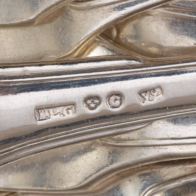 A set of 12 Swedish early 19th century silver forks, makers mark of Johan Lindgren, Gävle 1806.