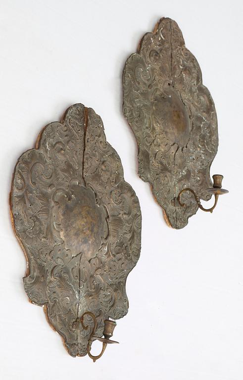 A pair of Rococo 18th century one-light girandoles.