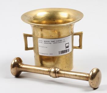 MORTEL SAMT VIKTER, 4 delar, mässing, 1800/1900-tal.