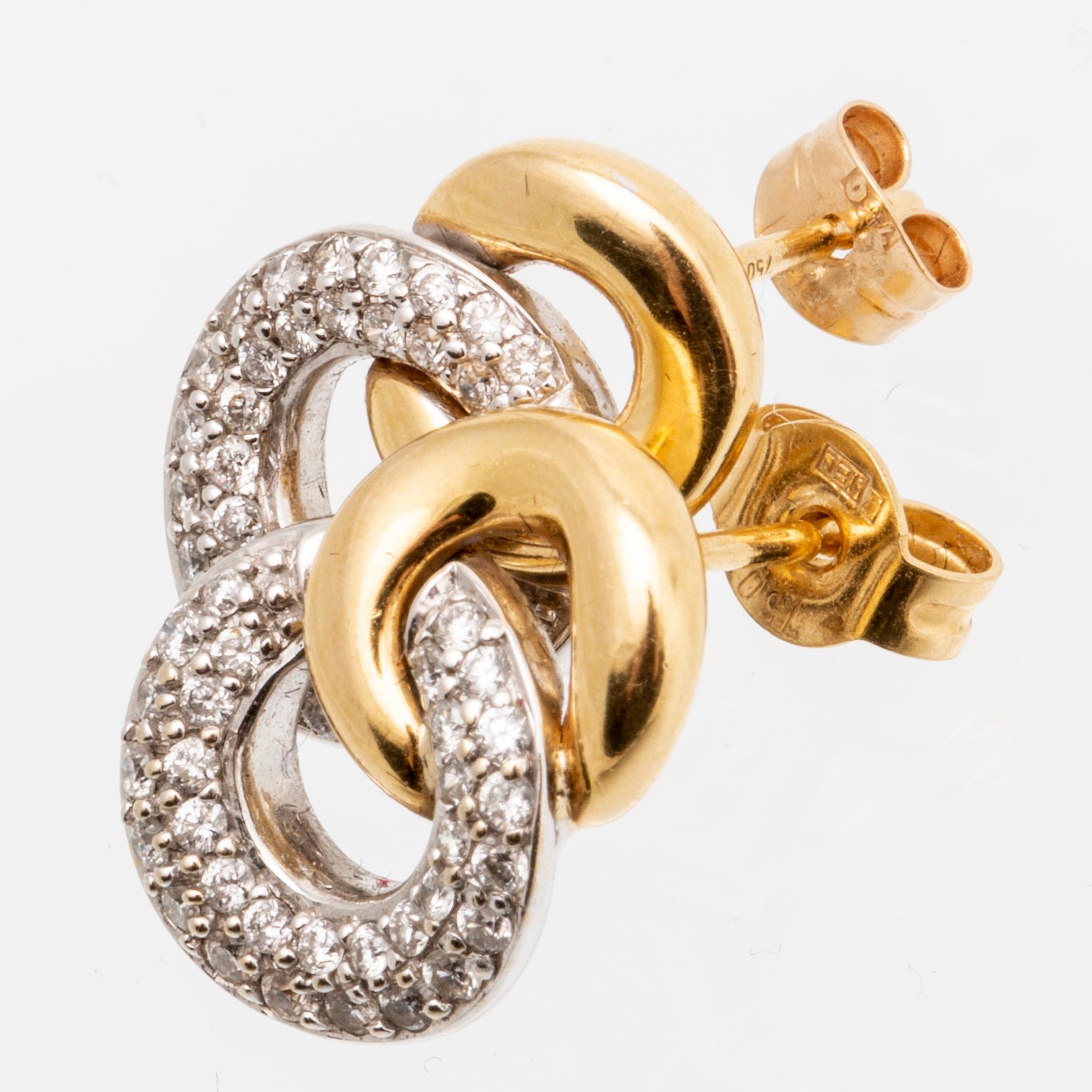 Earrings 18K gold and whitegold and gold brilliant-cut diamonds approx 0,50 ct W/SI.