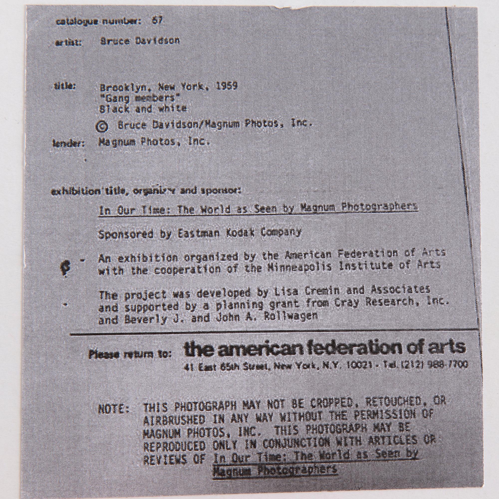 Bruce Davidson, Photograph New York 1959.