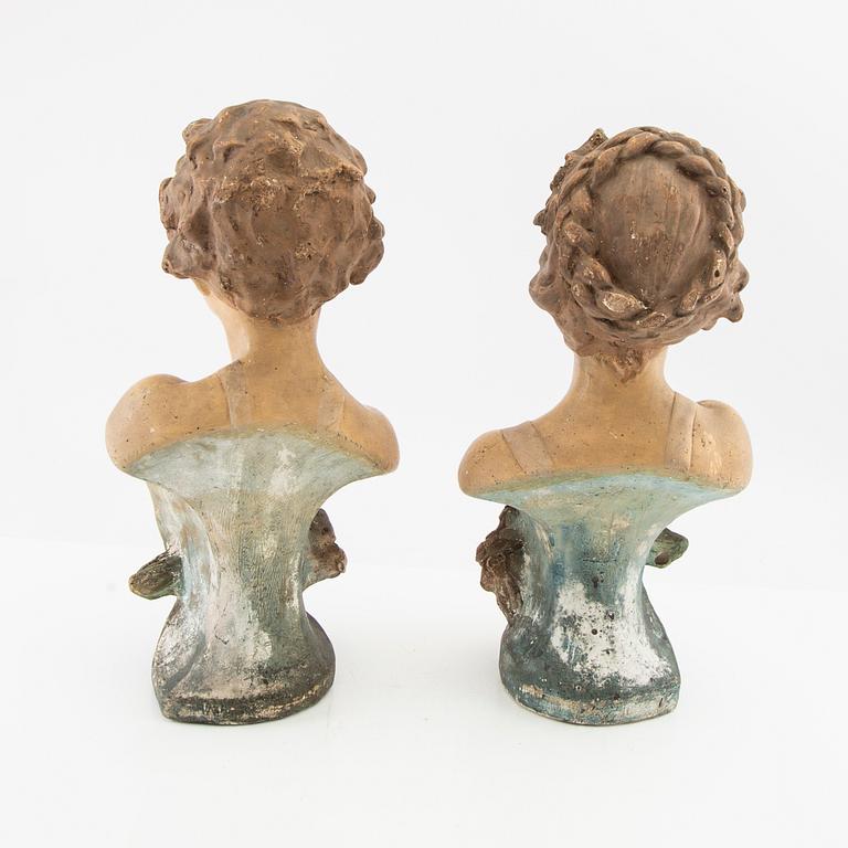 Busts, 2 pieces, first half of the 20th century.