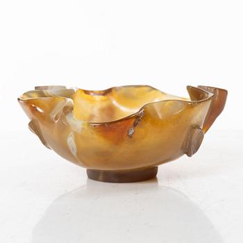 A Chinese agate 'lotus' bowl / brush washer, 20th century.