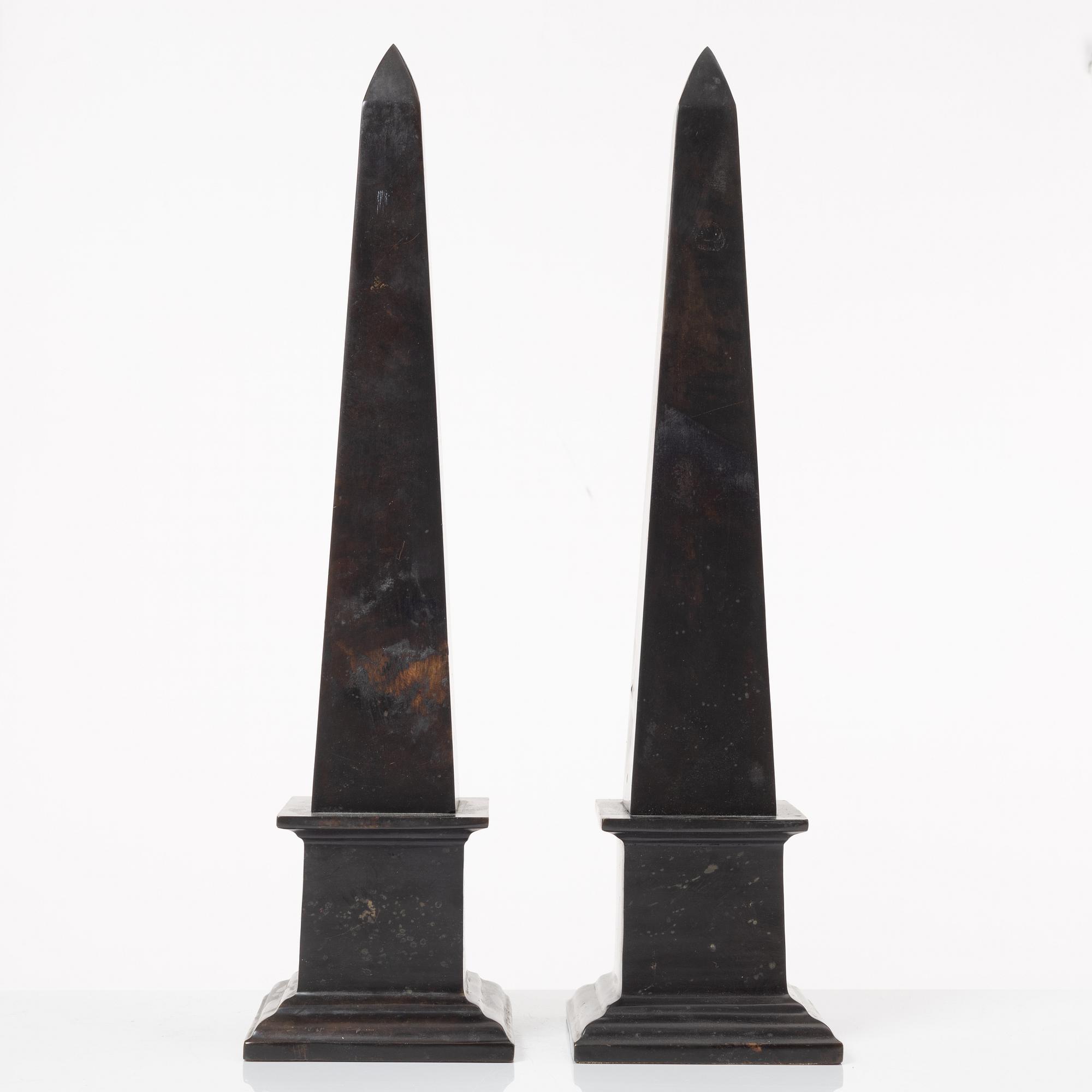 A pair of Obelisks, 20th century.