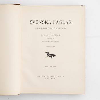 Bokband, 3 st, "Svenska Fåglar" av bröderna von Wright.