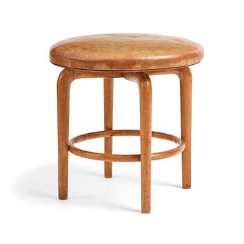 342. Vilhelm Lauritzen, a beech and leather stool for Fritz Hansen, Denmark 1930's.