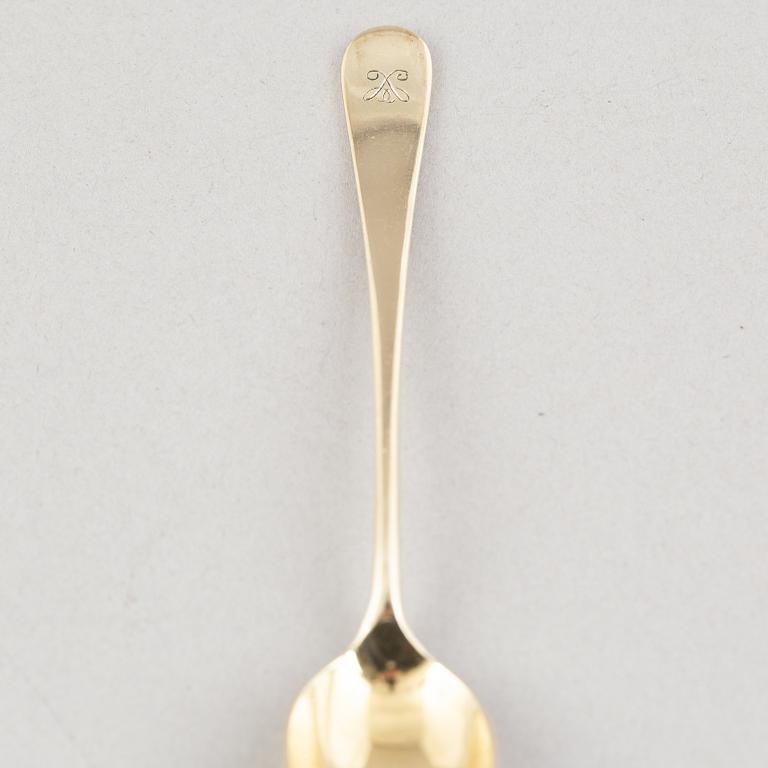 Twelve silver gilt coffee spoons, GAB, Stockholm, 1927.