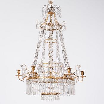 A Gustavian six-light chandelier, late 18th century.