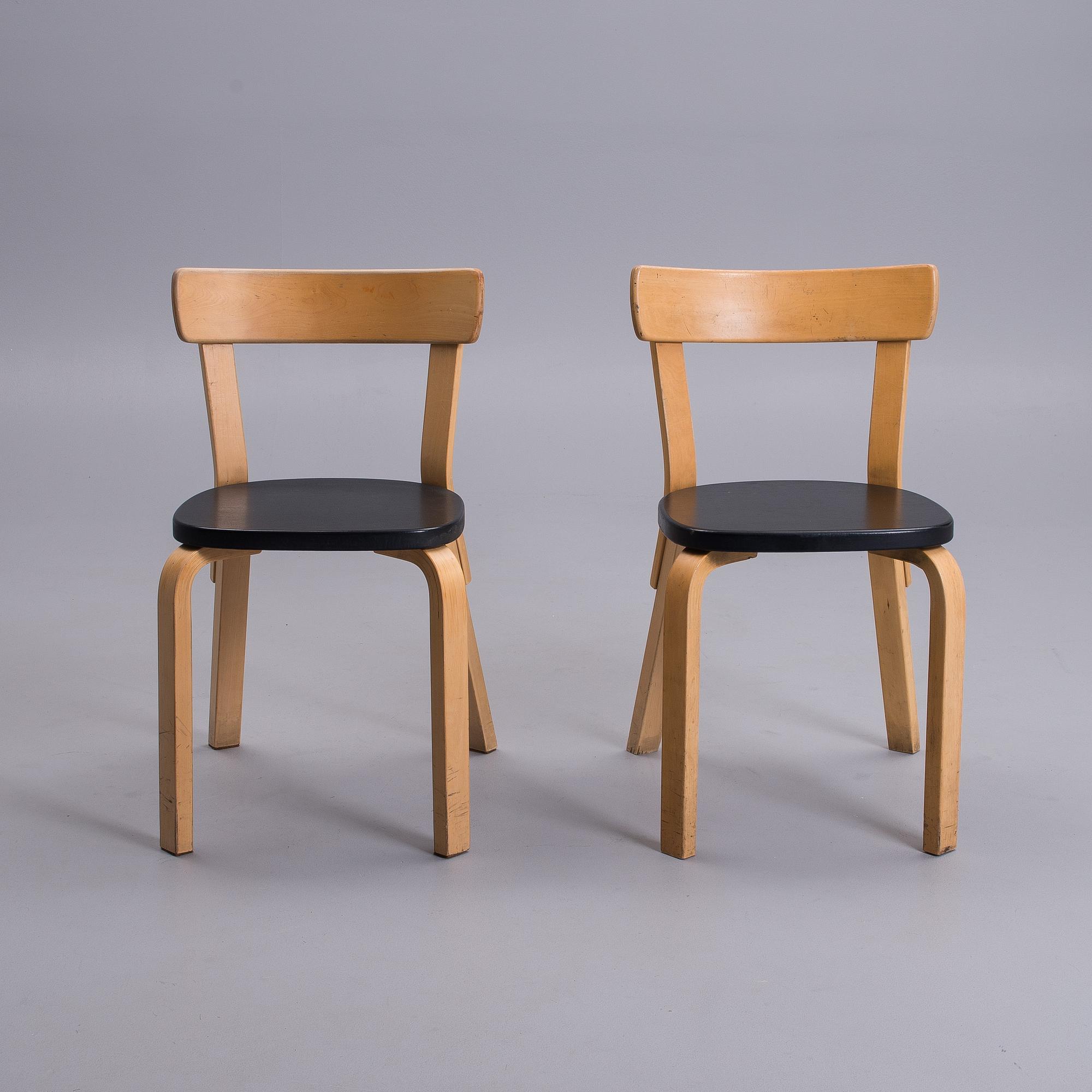 ALVAR AALTO, stolar, 6 st, modell 69, Artek 1900-talets mitt.