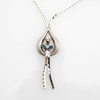 Necklace, 14K white gold with sapphires and diamond.