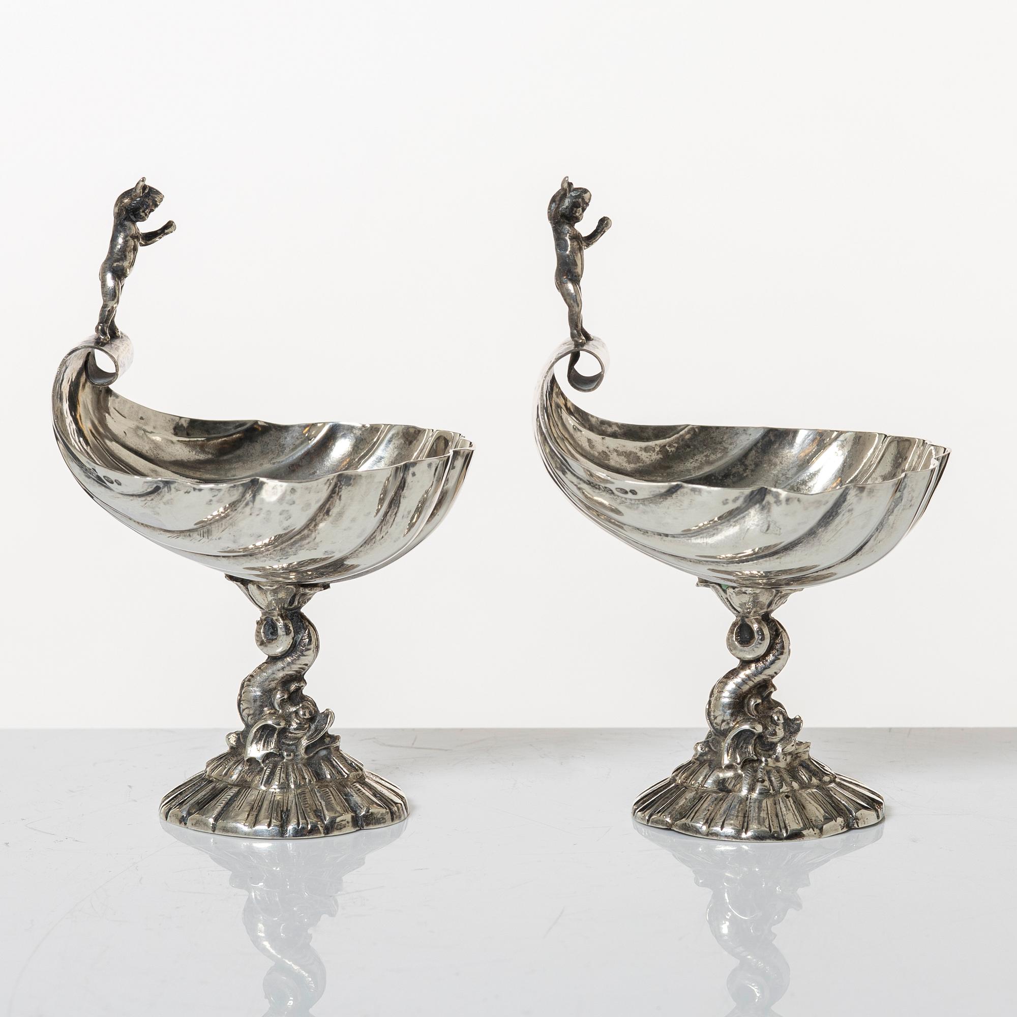 Salt cellars, a pair, silver, Empire style, 20th century.