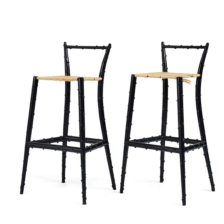 Piero Fornasetti, a pair of bar stools, Milano, Italy, 1960-70's.