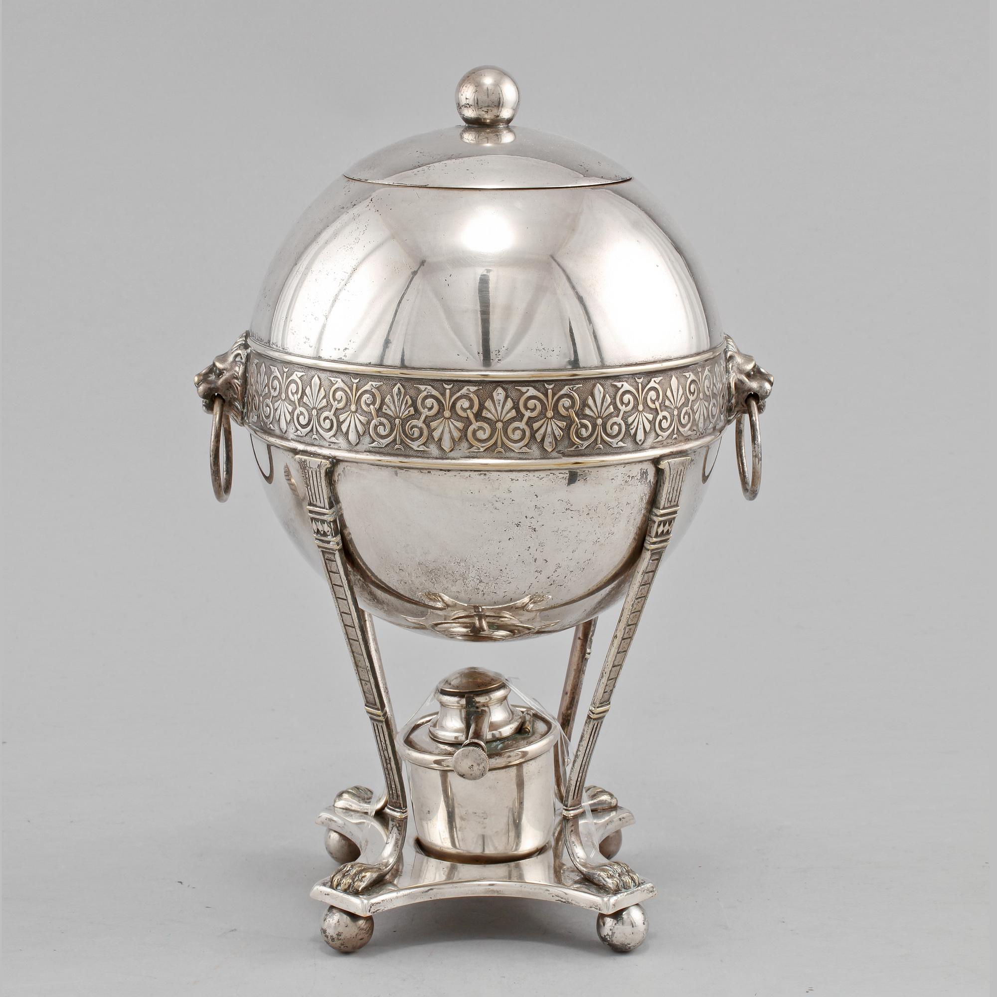 SAMOVAR, SLEV, samt FAT, WMF, vitmetall, omkring 1900.