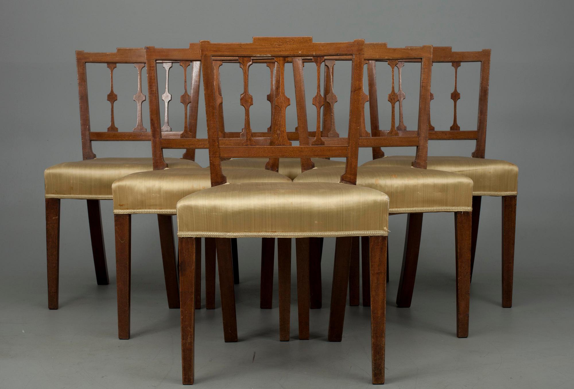 STOLAR, 6 st, mahogny, trol. England, 1900-talets första hälft.