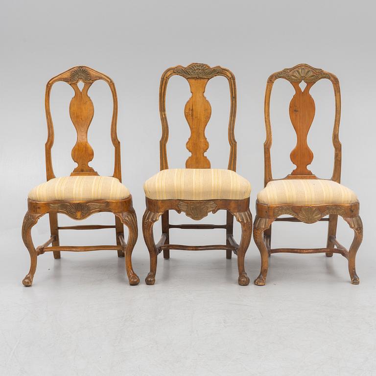 A set of six similar rococo chairs, 18th century.