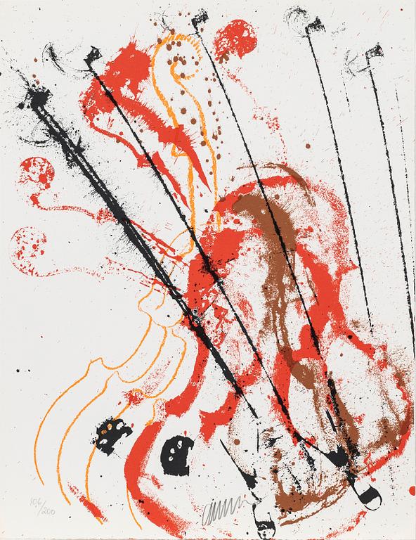 Arman (Armand Pierre Fernandez), Mapp, 2 av 3 blad, "Accords A Cordes" Trois Serigraphies Arman.