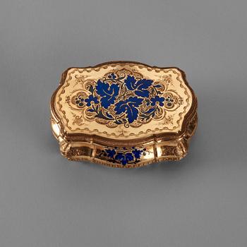 A Swiss mid 19th century gold and enamel snuff-box.