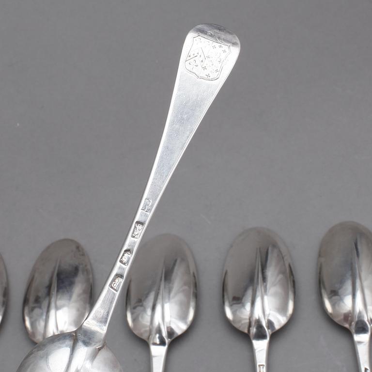 RÅTTSVANSSKEDAR, 4+3, silver, London bla 1730. Tot ca 446 gram.