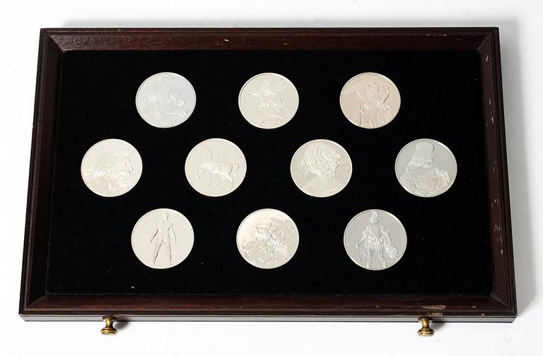 Schatull med medaljer silver 925/1000. "Mästaren och geniet Leonardo da Vinci". Franklin Mint 1970-tal.