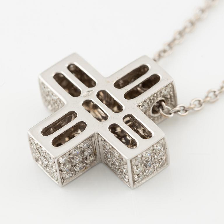 Pendant in the form of a cross with a chain 18K white gold set with round brilliant-cut diamonds.