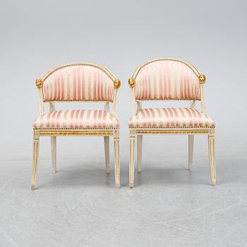 A pair of late Gustavian armchairs, 19th Century.