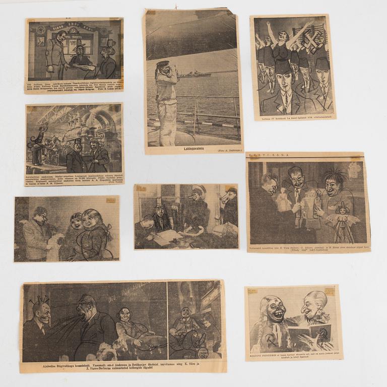 Eduard Wiiralt, 27 painted newspaper clippings and two postcards.