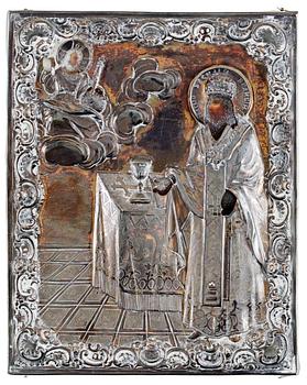 273. A Russian 19th cent silver-gilt icon, marks prob Yaroslov, Russia 1871.