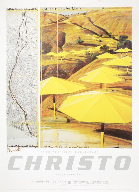 CHRISTO, utställningsaffisch, diptyk, signerad, 1990.
