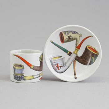 FORNASETTI, a porcelain ashtray and jar, Italy, 1950's/60's.