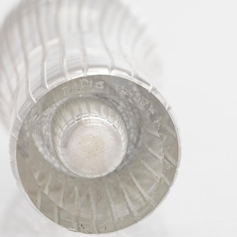 Tapio Wirkkala, a set of three mid-20th century, small line cut art glass objects, signed, Iittala.