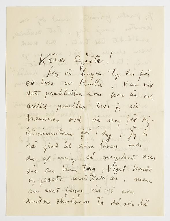 LETTERS, 2, from Carl and Ruth Kylberg in Stockholm to GAN (Gösta Adrian-Nilsson) in Lund. Undated.