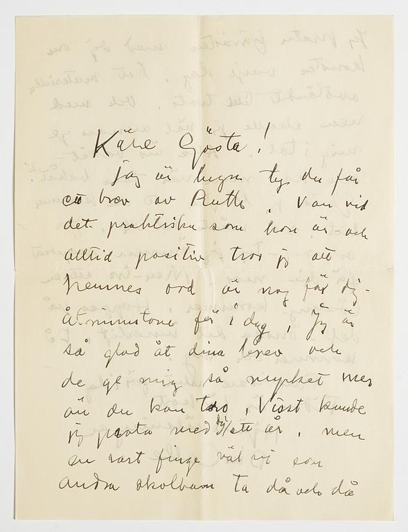 BREV, 2 st, från Carl respektive Ruth Kylberg till GAN (Gösta Adrian-Nilsson) i Lund. Odaterade. Trol. skrivna 1925-31.